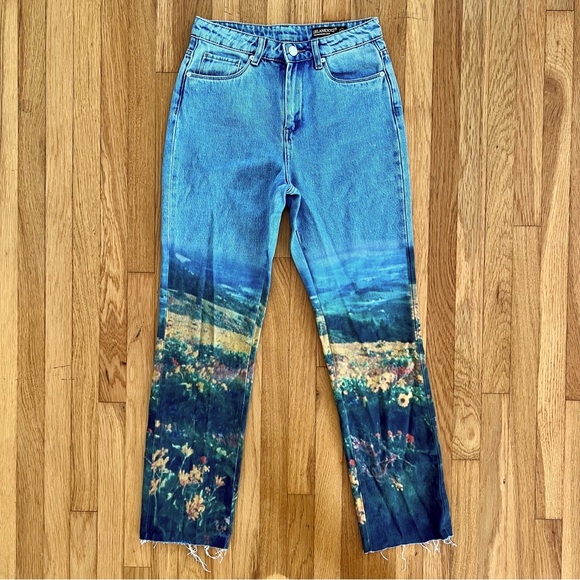 Blank NYC Denim - BLANK NYC The Madison Crop, Digital Print, High Waist, Raw Hem Jeans, Sz 25